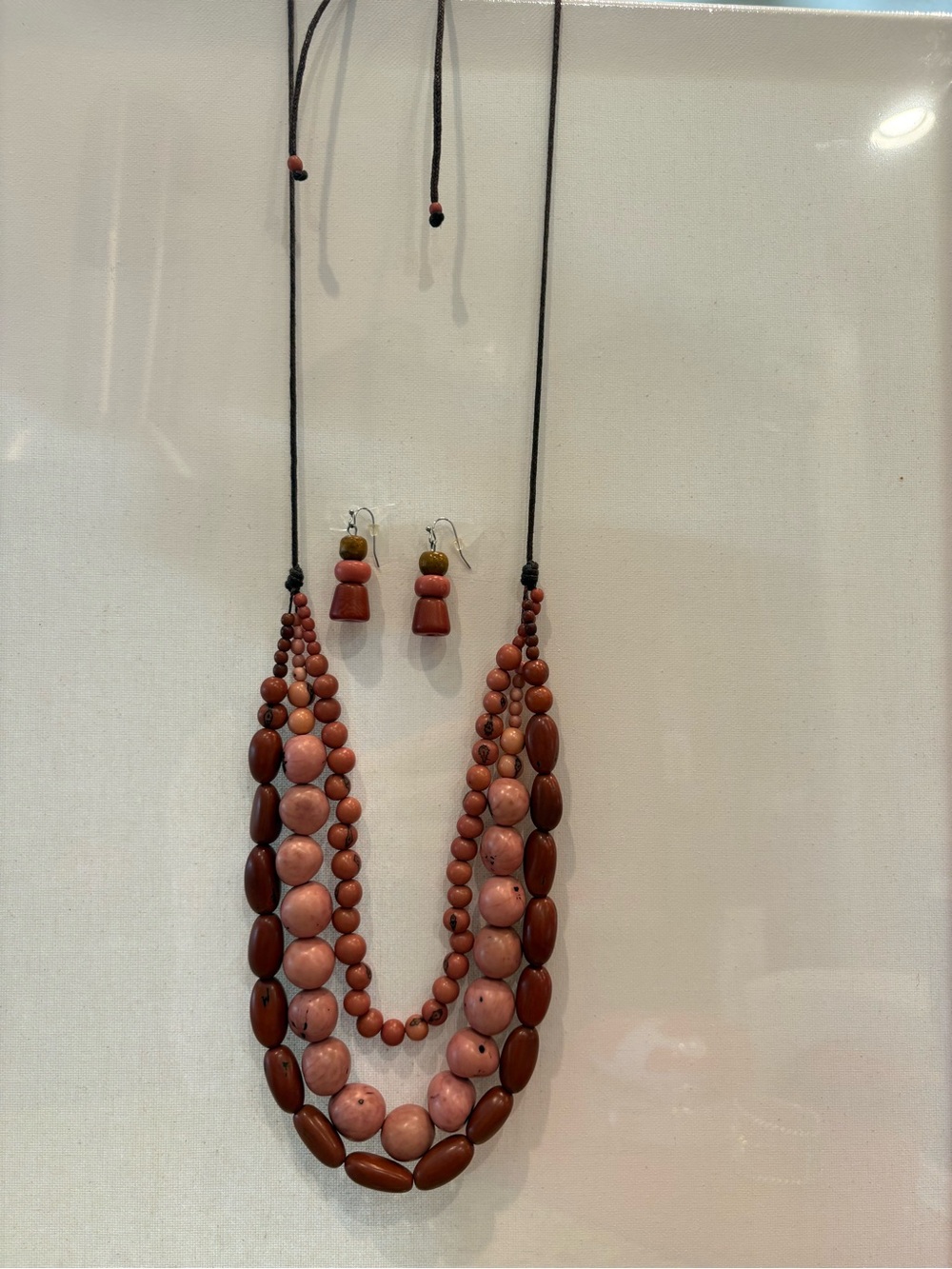 J Jill Pink & Brown Beaded Statement Necklace with Matching Earrings